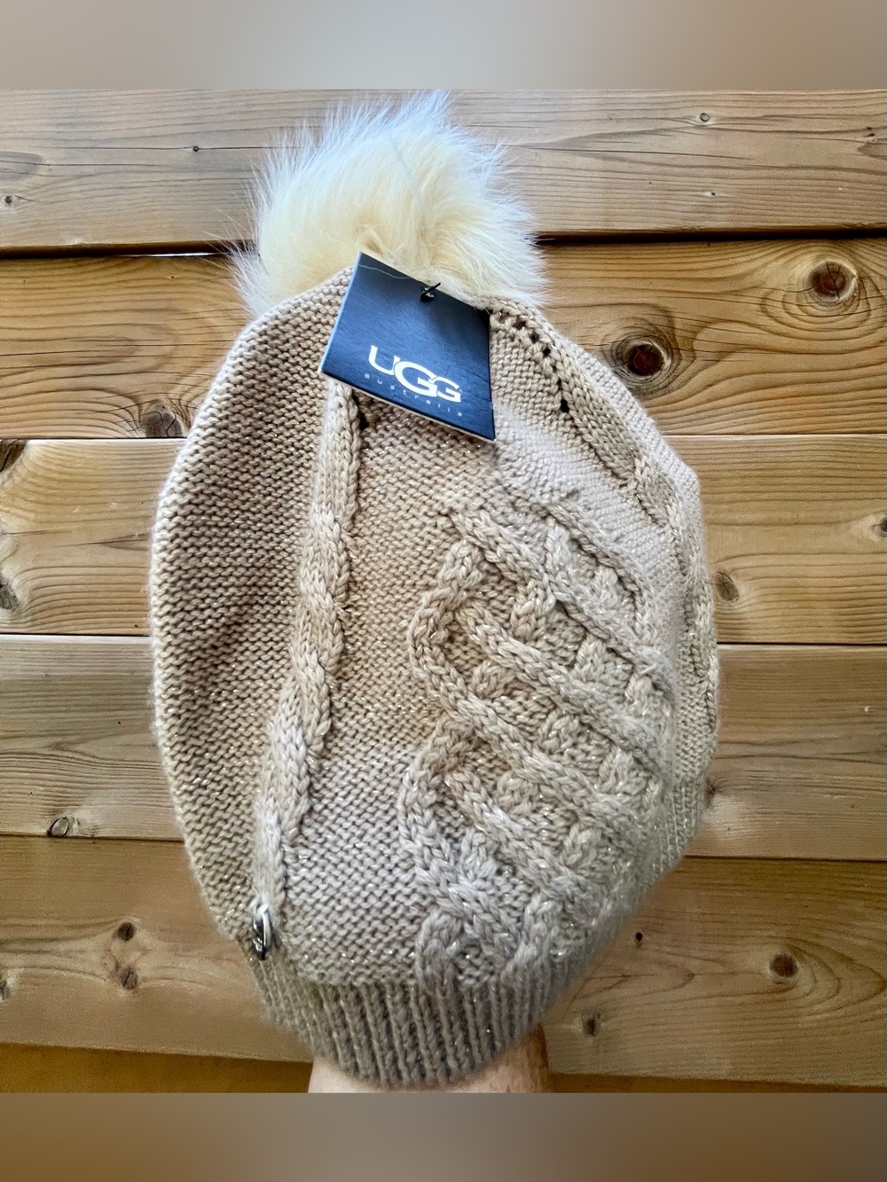 UGG Cream Cable-Knit Pom-Pom Isla Beanie